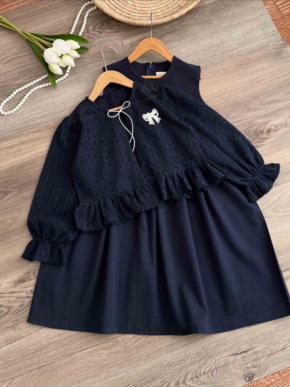 کت و سارافون دانتل سورمه ای